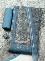 Embroidered Linen Blend Unstitched Suit With Pant & Dupatta