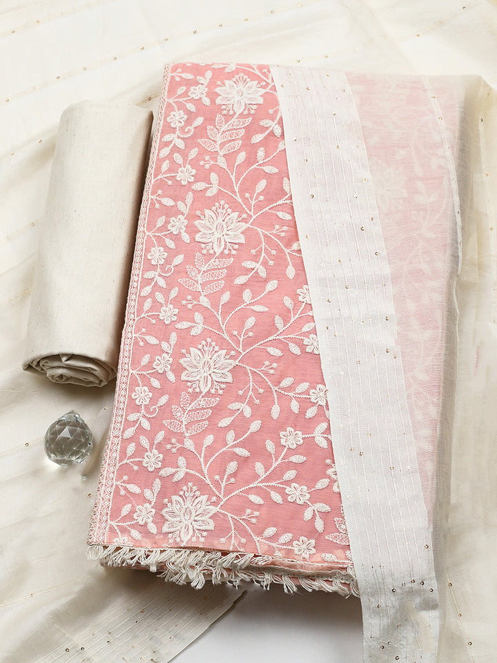 Embroidered Cotton Blend Unstitched Suit With Pant &amp; Dupatta