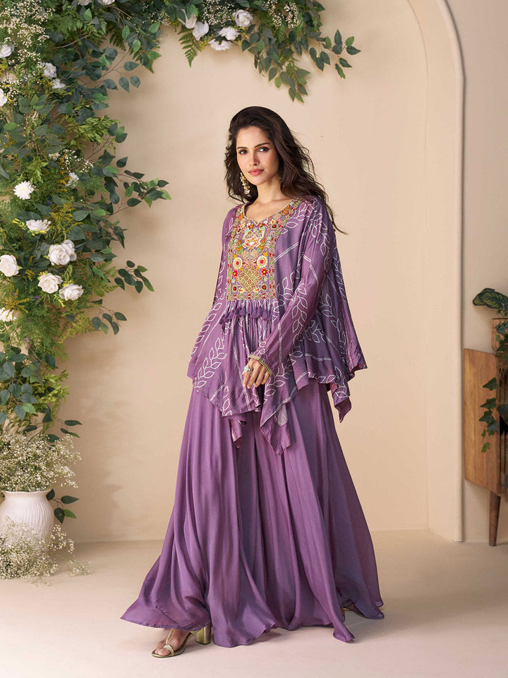 Embroidered Chinon Suit With Pant &amp; Dupatta