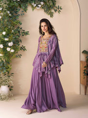Embroidered Chinon Suit With Pant & Dupatta