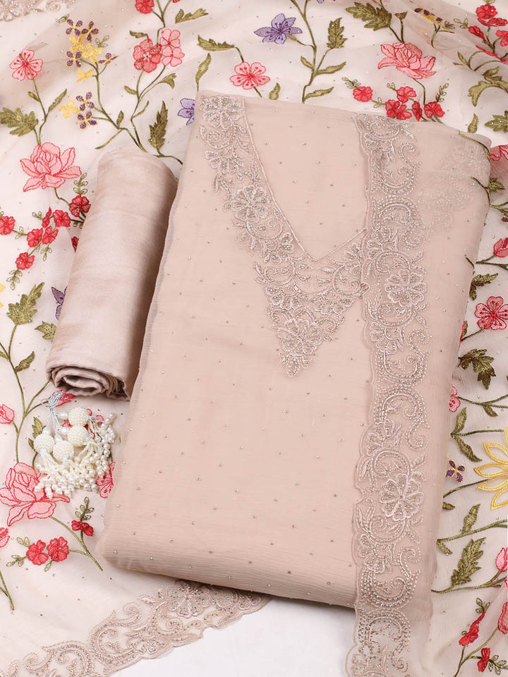 Embellished Organza Unstitched Suit With Pant &amp; Dupatta