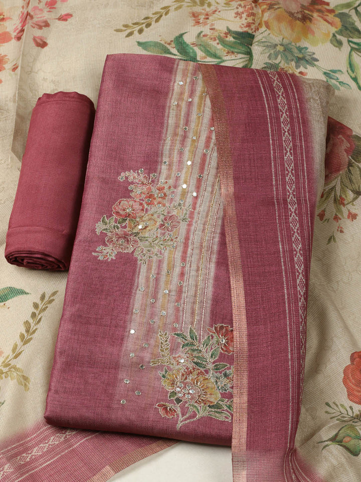 Embroidered Tissue Unstitched Suit With Pant &amp; Dupatta