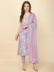 Neck Patti Printed Cotton Unstitched Suit Piece With Dupatta