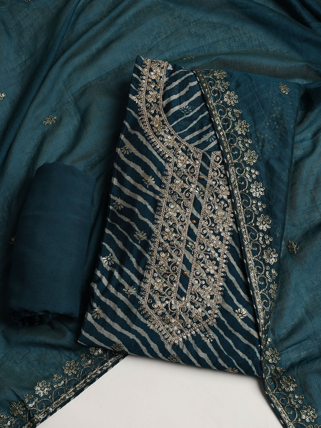 Neck Embroidered Cotton Blend Unstitched Suit With Dupatta