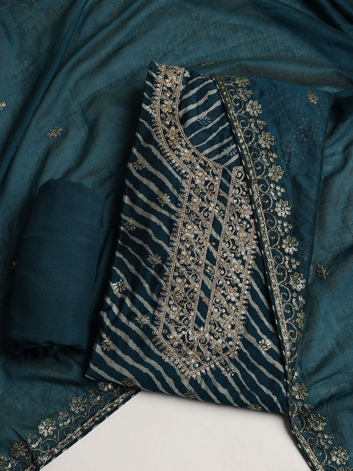 Neck Embroidered Cotton Blend Unstitched Suit With Dupatta
