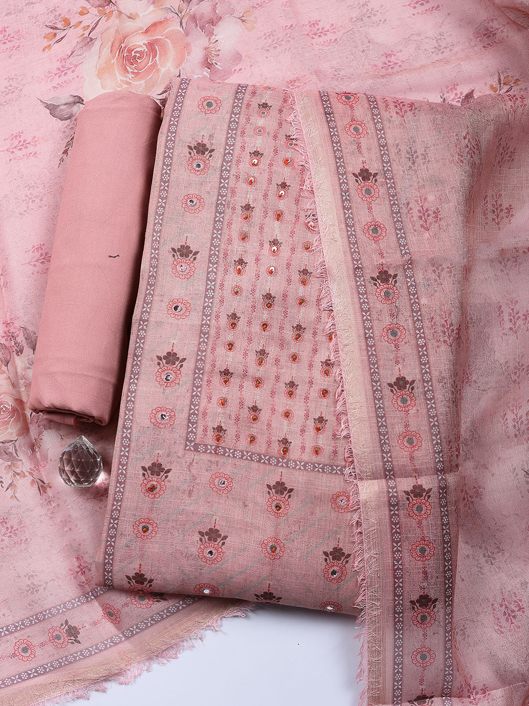 Embellished Tissue Unstitched Suit With Pant &amp; Dupatta