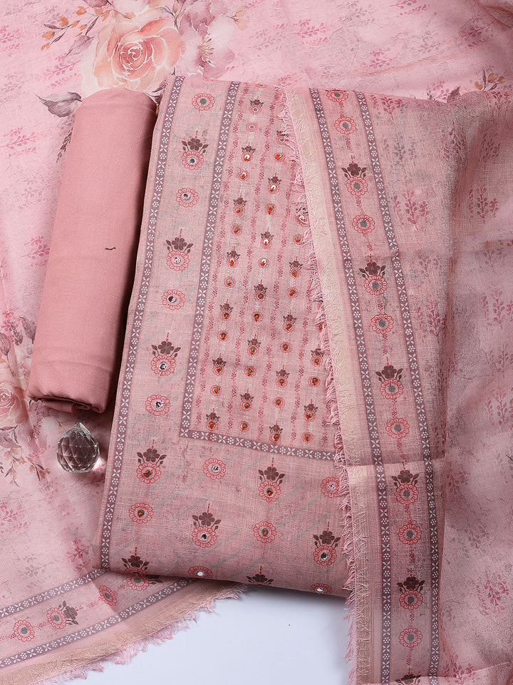 Embellished Tissue Unstitched Suit With Pant &amp; Dupatta