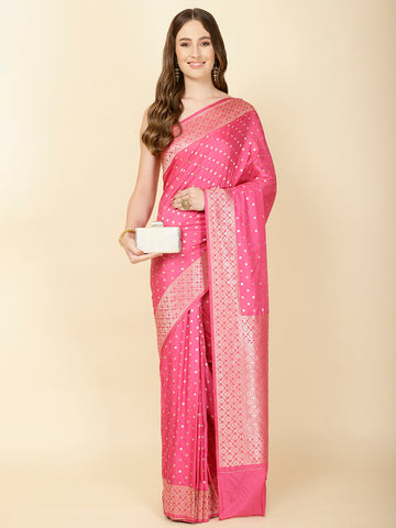 Zari Border Booti Woven Crepe Saree