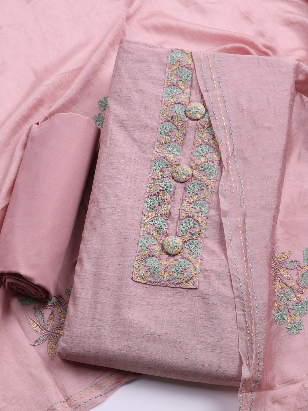 Embroidered Cotton Unstitched Suit With Dupatta