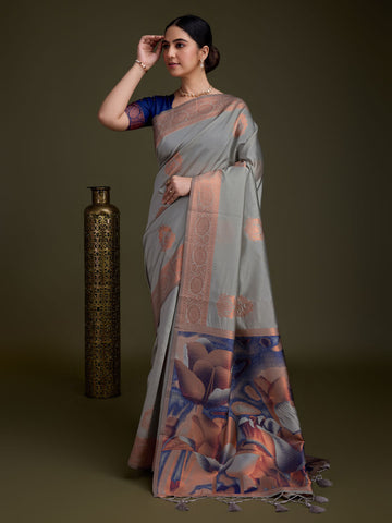 Zari Border Booti Art Silk Woven Saree