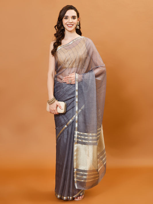 Plain Zari Border Organza Saree