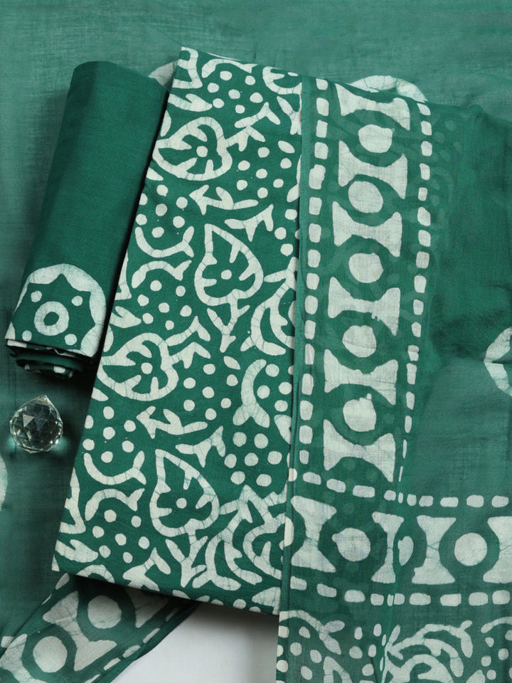 Printed Cotton Blend Unstitched Suit With Pant &amp; Dupatta