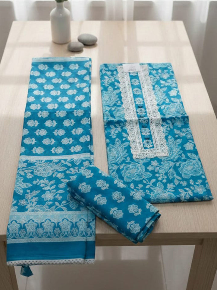 Printed Cotton Blend Unstitched Suit With Pant &amp; Dupatta