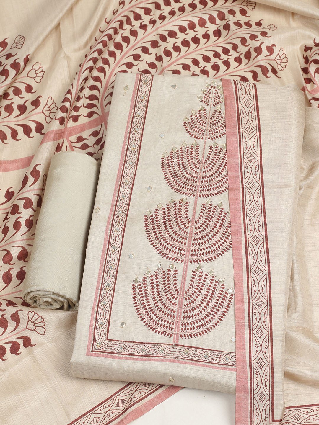 Embroidered Tussar Unstitched Suit With Dupatta