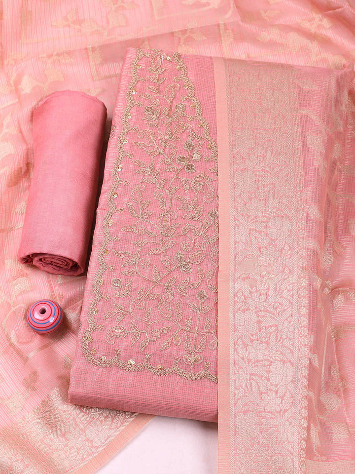 Embroidered Tissue Unstitched Suit With Pant &amp; Dupatta