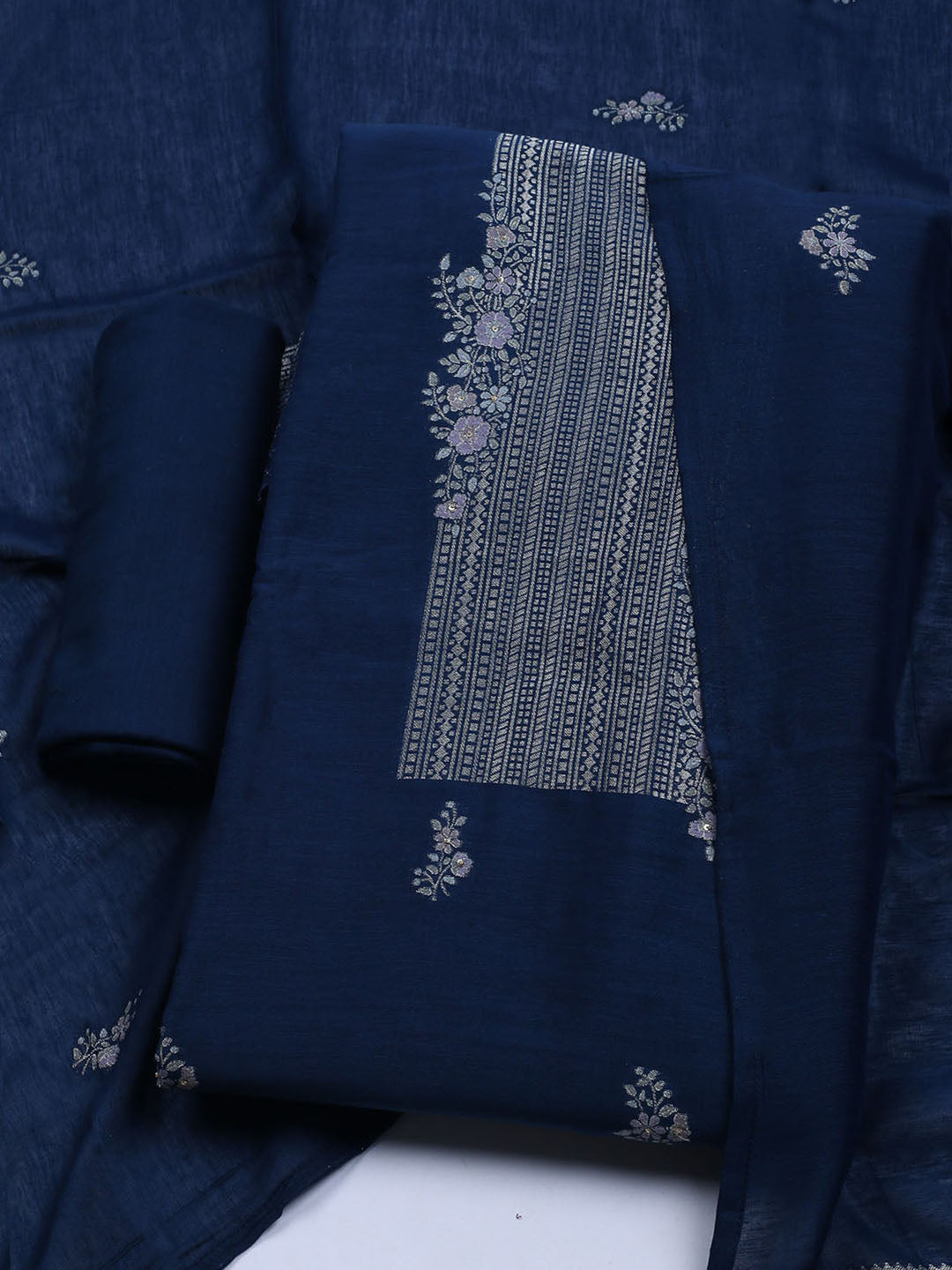 Embroidered Chanderi Unstitched Suit With Dupatta