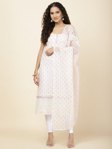 Neck Patti Cotton Blend Unstitched Suit With Dupatta