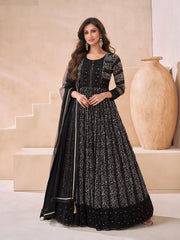 Embroidered Georgette Anarkali Gown With Dupatta