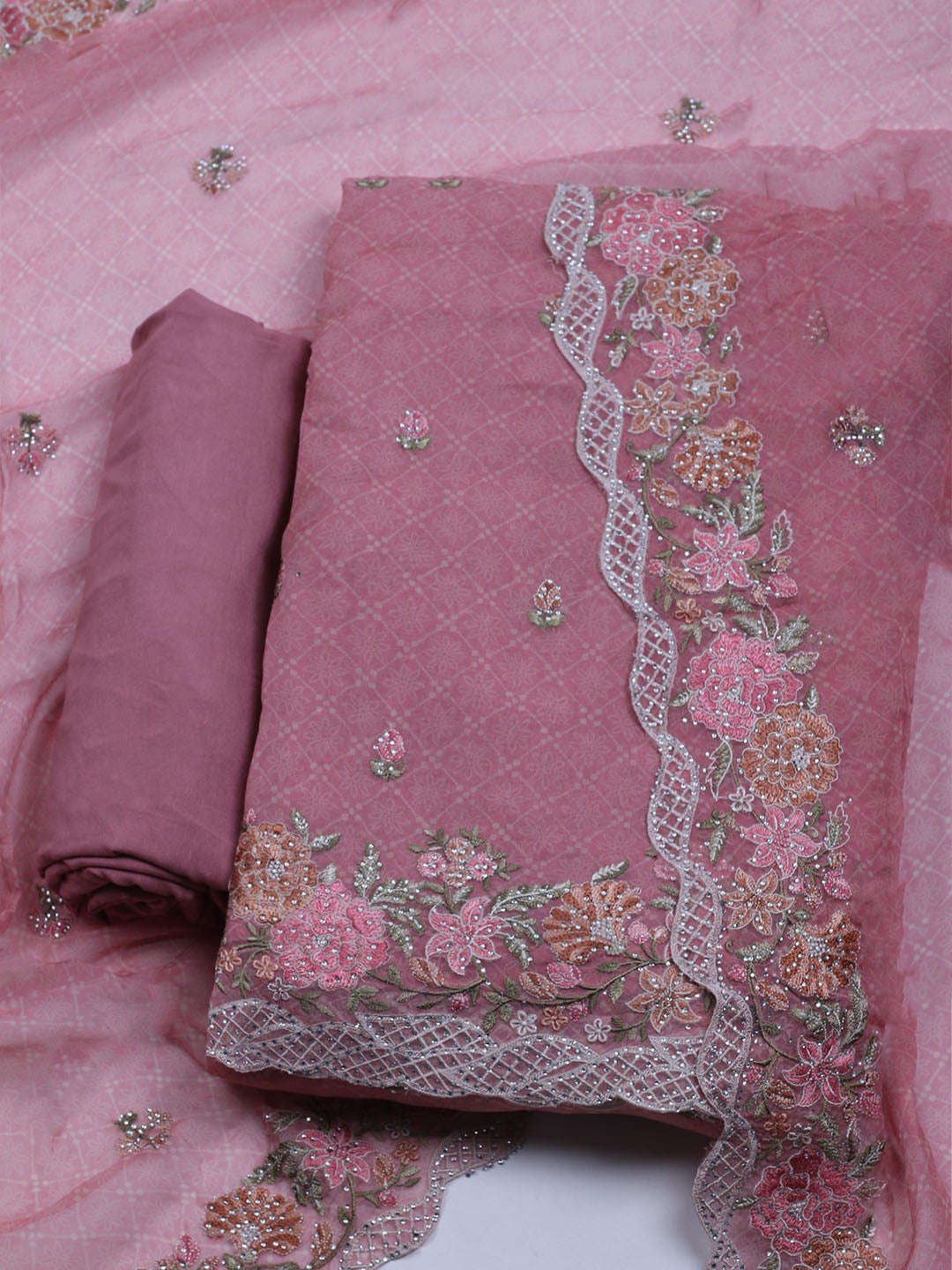 Embroidered Organza Unstitched Suit With Dupatta