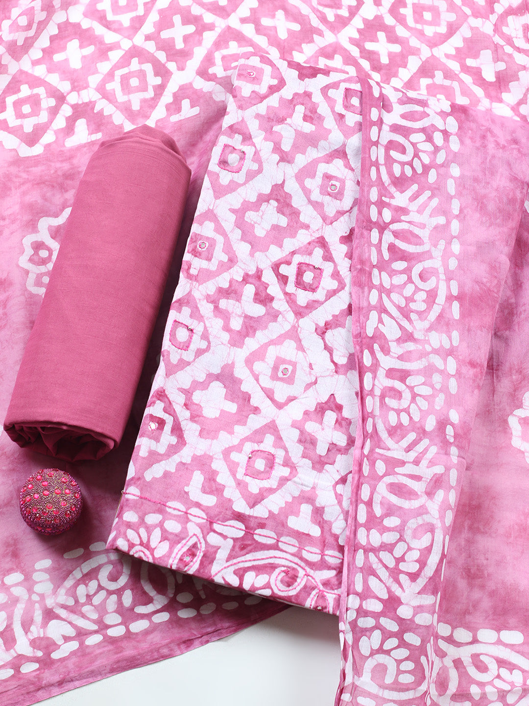 Printed Cotton Blend Unstitched Suit With Pant &amp; Dupatta
