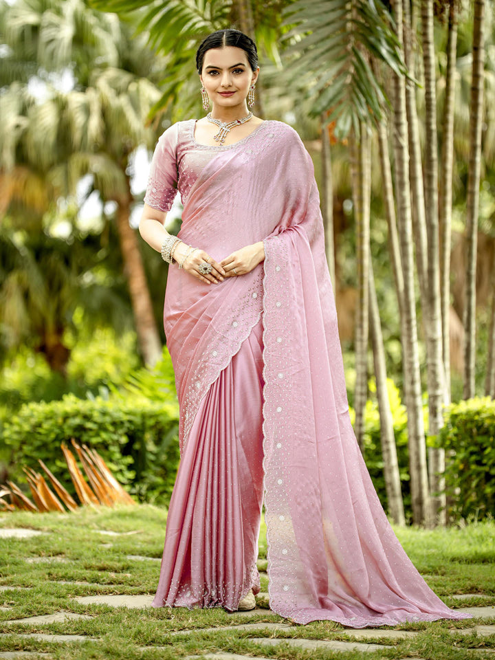 Cutdana Embroidered Chinon Saree