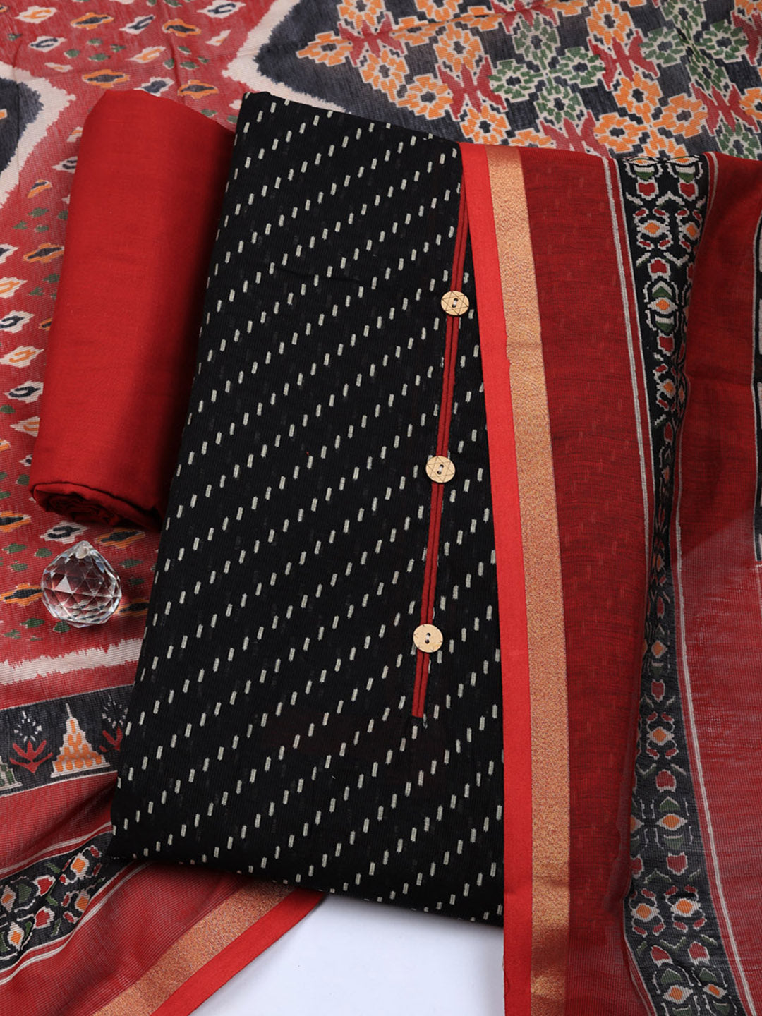 Embroidered Cotton Blend Unstitched Suit With Pant &amp; Dupatta