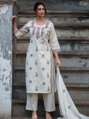 Printed Cotton Blend Kurta With Pant & Dupatta