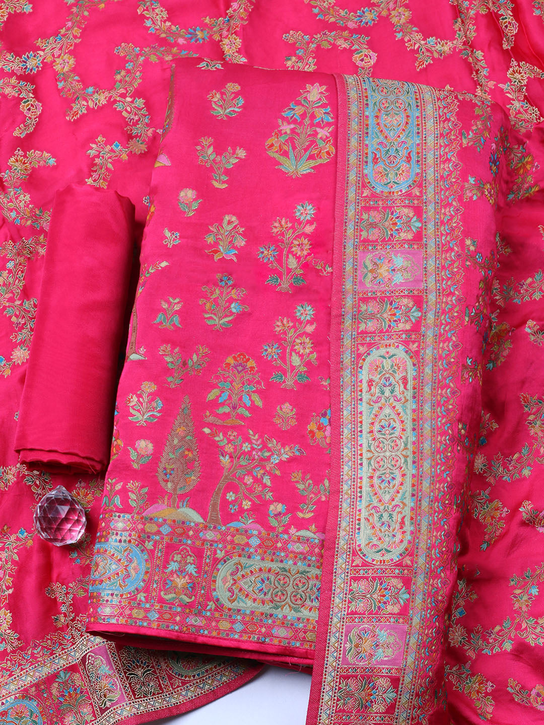 Woven Design Satin Unstitched Suit With Pant &amp; Dupatta