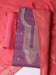 Embroidered Chanderi Unstitched Suit With Pant & Dupatta
