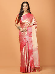 Plain Zari Border Banarasi Woven Saree