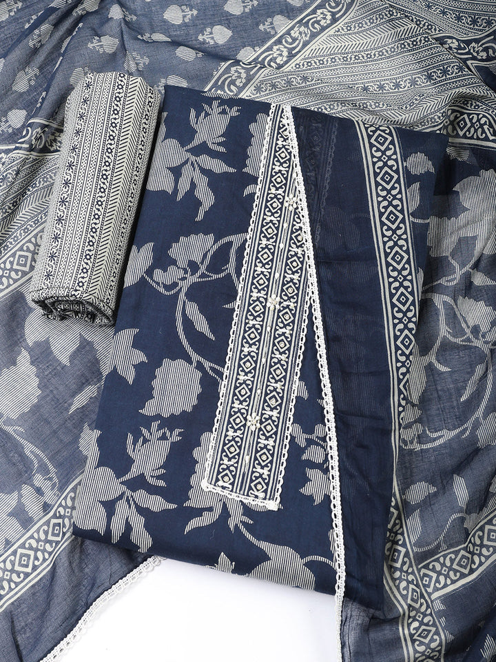 Printed Cotton Blend Unstitched Suit With Dupatta