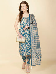 Neck Patti Printed Cotton Unstitched Suit Piece With Dupatta