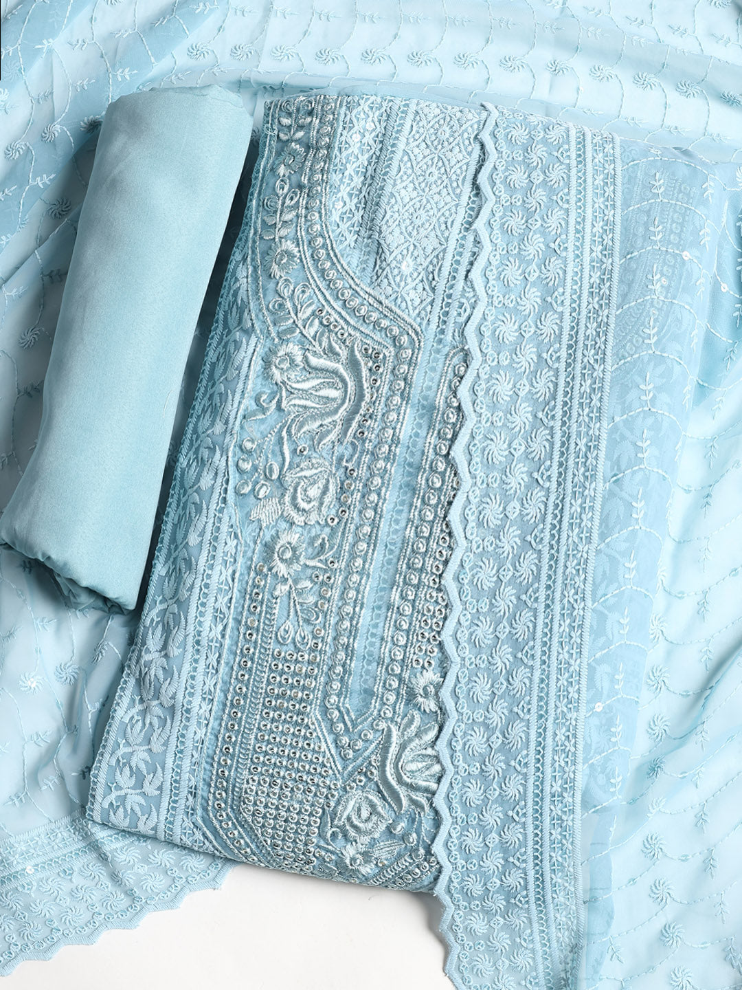 Chikan Work Georgette Unstitched Suit With Dupatta