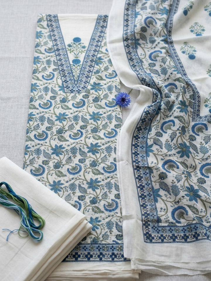 Embroidered Cotton Blend Unstitched Suit With Pant &amp; Dupatta