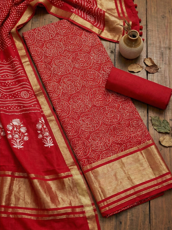 Printed Cotton Blend Unstitched Suit With Pant &amp; Dupatta