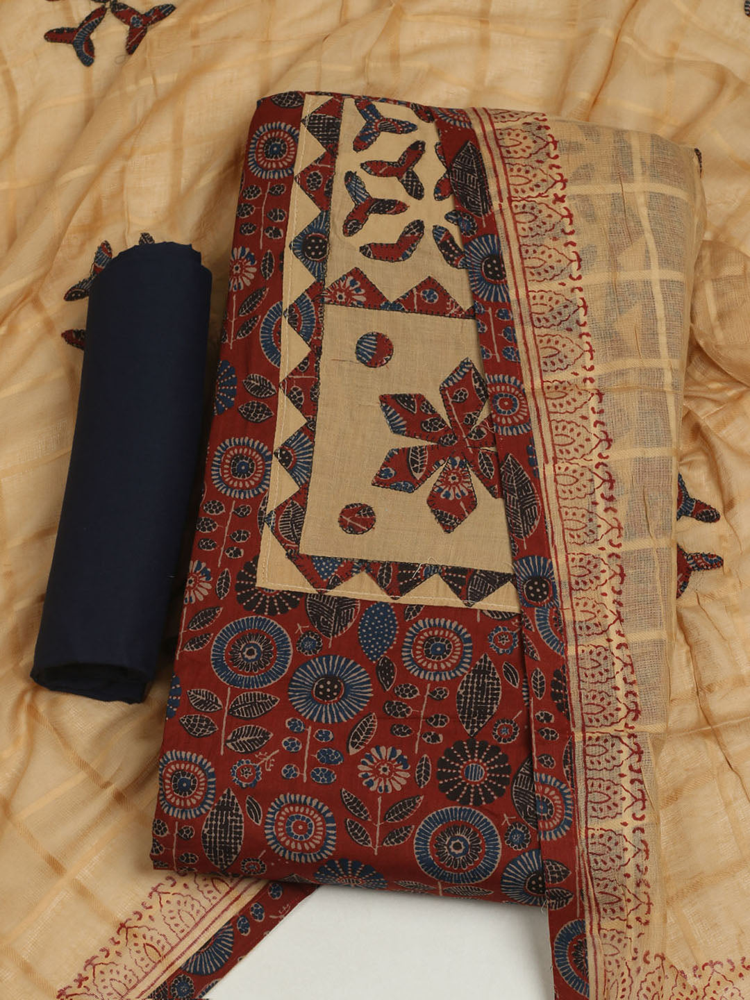 Printed Cotton Unstitched Suits Printed Suit With Pant &amp; Dupatta