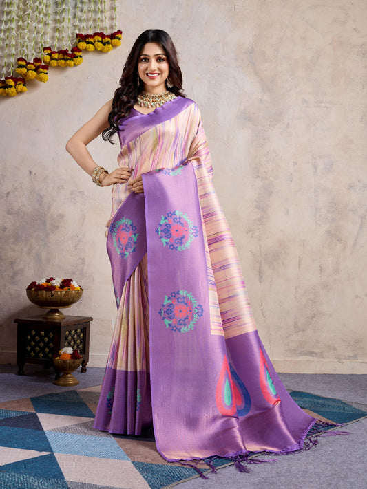 Floral Printed Zari Border Art Silk Woven Saree