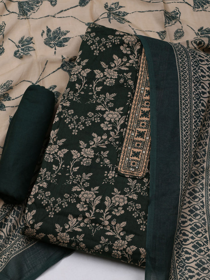 Printed Cotton Blend Unstitched Suit With Dupatta