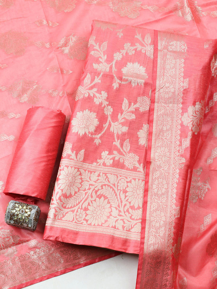 Woven Design Chanderi Unstitched Suit With Pant Dupatta