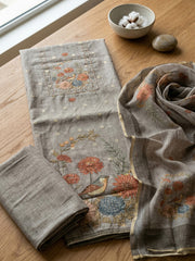 Embroidered Cotton Blend Unstitched Suit With Pant & Dupatta