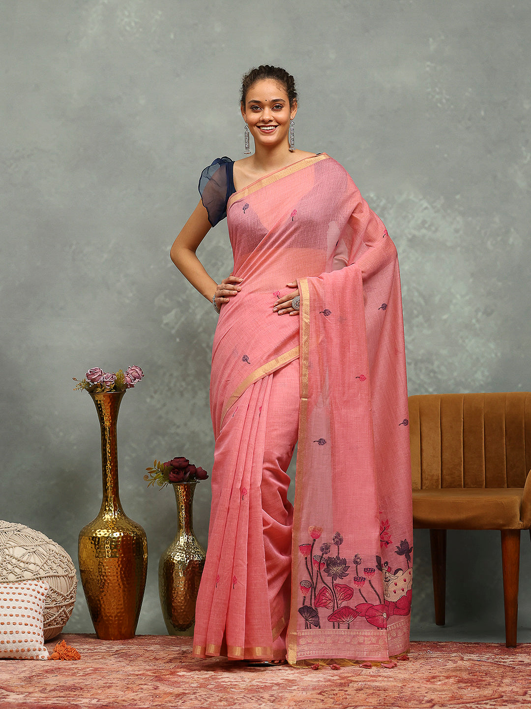 Woven Border Booti Art Silk Saree