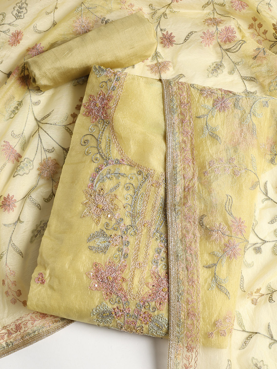 Embroidered Tissue Unstitched Suit With Dupatta