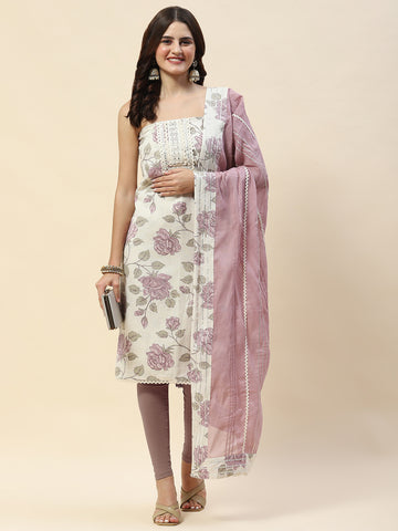 Neck Patti Printed Cotton Unstitched Suit Piece With Dupatta