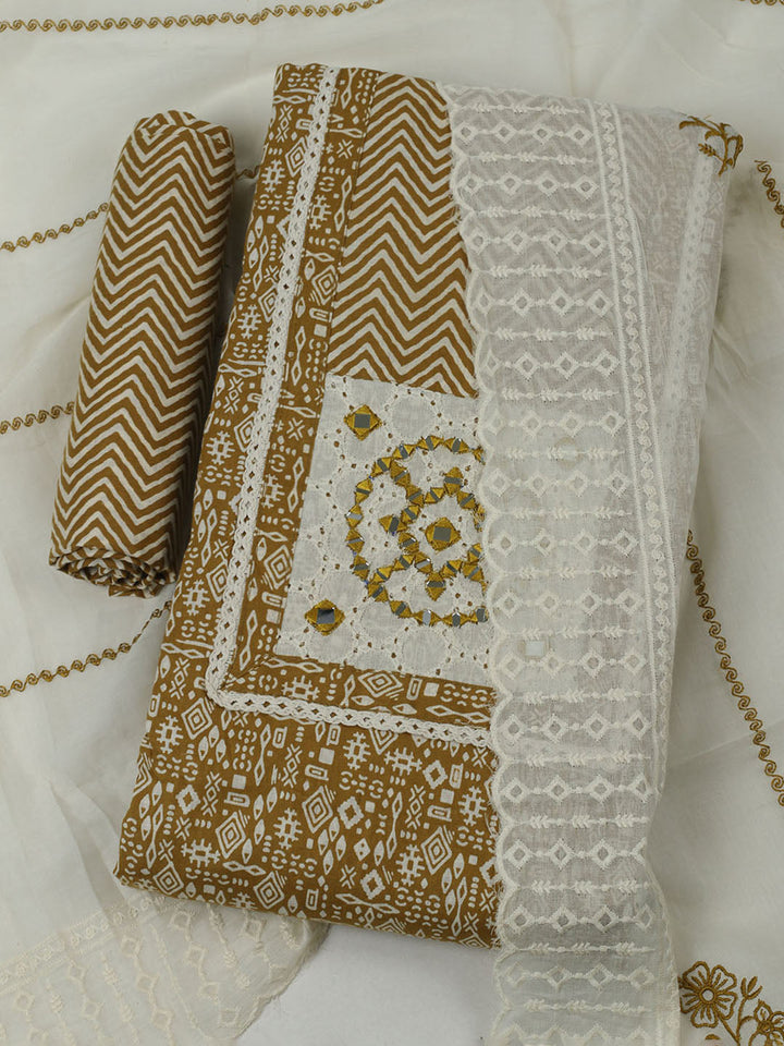 Printed Cotton Unstitched Kurta With Pant &amp; Dupatta