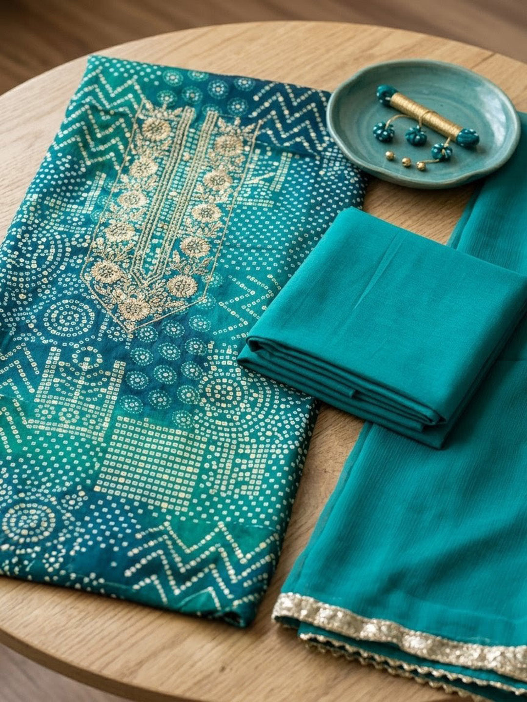 Embroidered Cotton Blend Unstitched Suit With Pant &amp; Dupatta