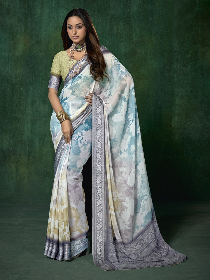 Ombre Floral Printed Georgette Saree