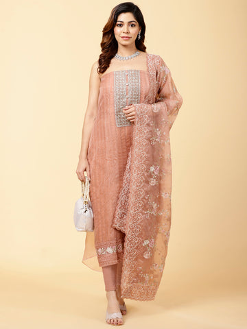 Embroidered Organza Unstitched Suit Piece With Dupatta