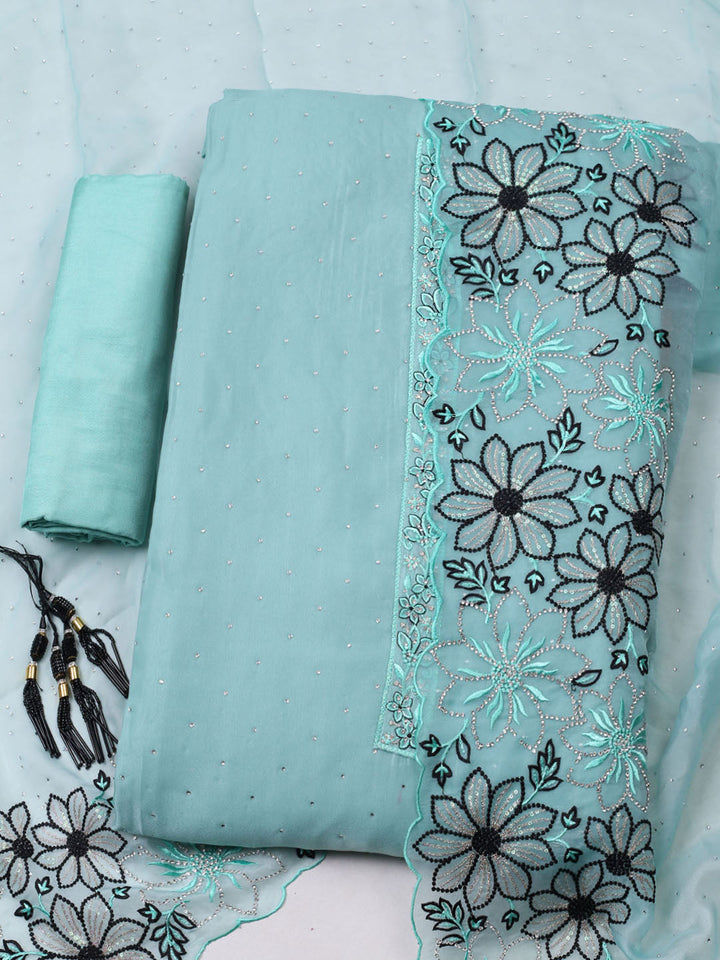Embellished Organza Unstitched Suit With Pant &amp; Dupatta