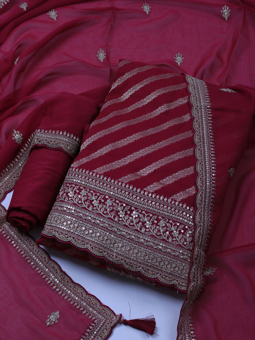 Zari Jaal Art Silk Unstitched Suit Piece With Dupatta