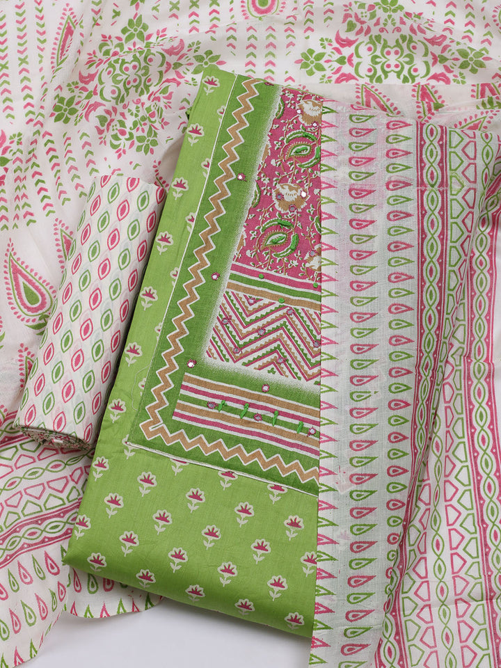 Printed Cotton Blend Unstitched Suit With Dupatta